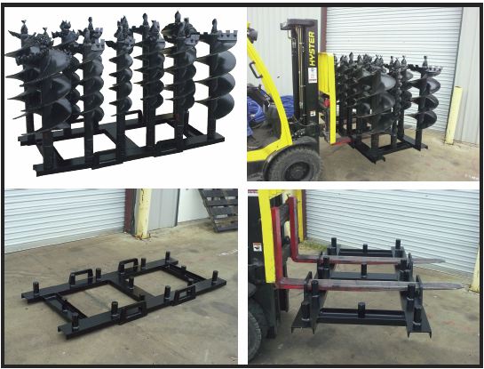 Forklift Auger Pallet stores up to 15 augers in a 4' x 7' space.